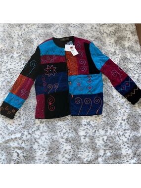 Allure Women's Large Swirls Sun Embroidered Patchwork Blazer
Coat Blue
